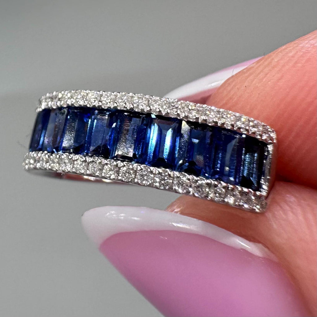 18K White Gold Earrings with 0.35ct Brilliant Cut Diamonds and 2.34ct Emerald Cut Sapphires – SDER027 ISJJ (etsy image id: 8018370805)