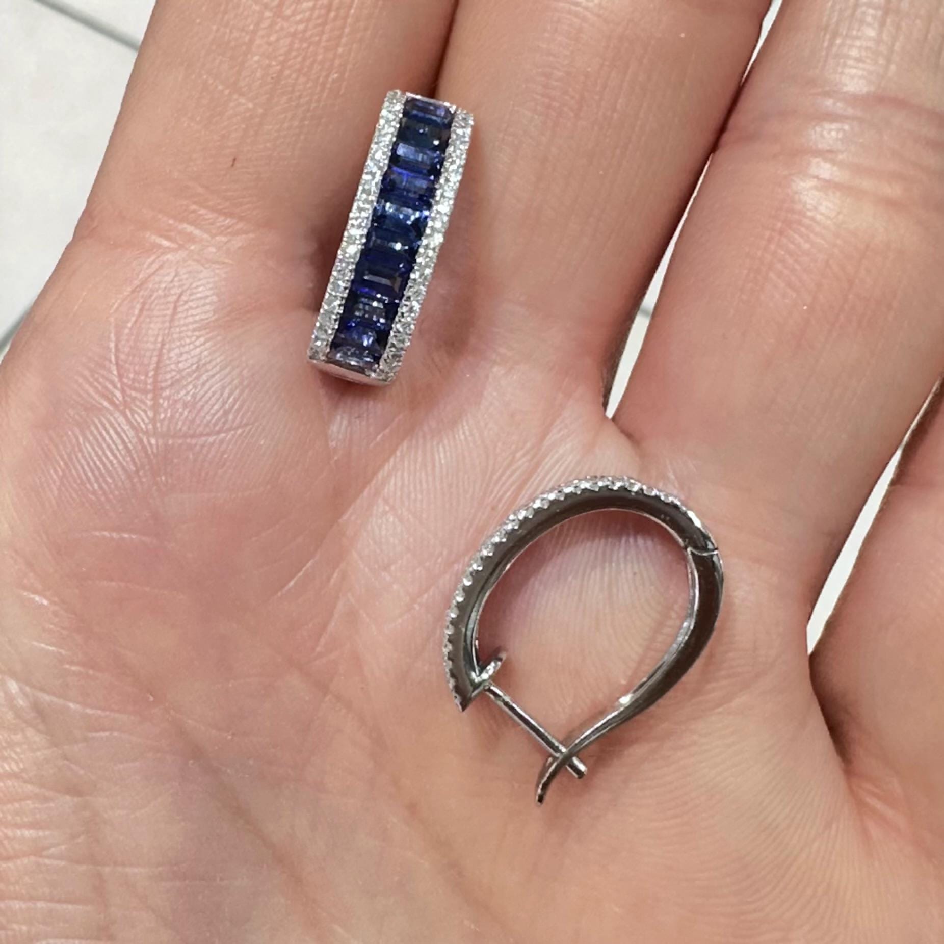 18K White Gold Earrings with 0.35ct Brilliant Cut Diamonds and 2.34ct Emerald Cut Sapphires – SDER027 ISJJ (etsy image id: 8018371219)