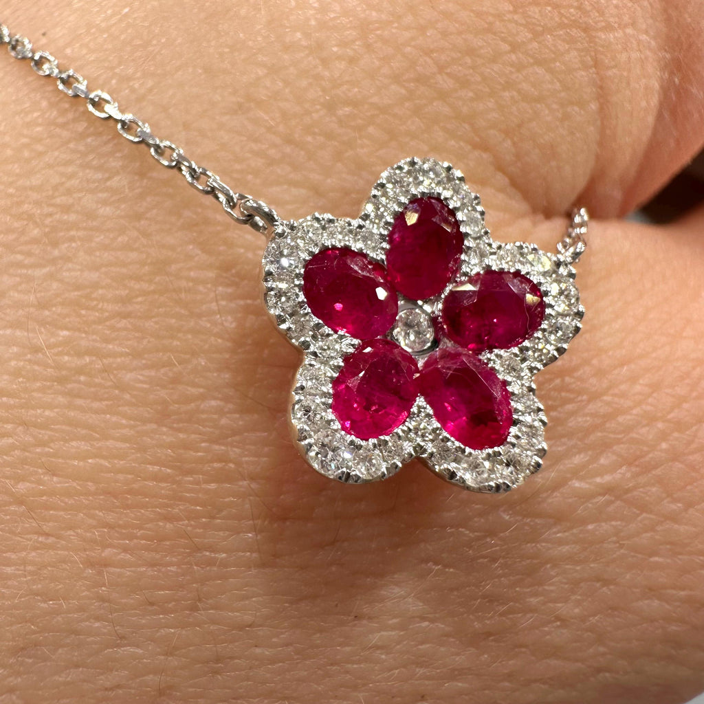 18KT White Gold Ruby & Diamond Necklace RDN005 IIJE (etsy image id: 8031235403)