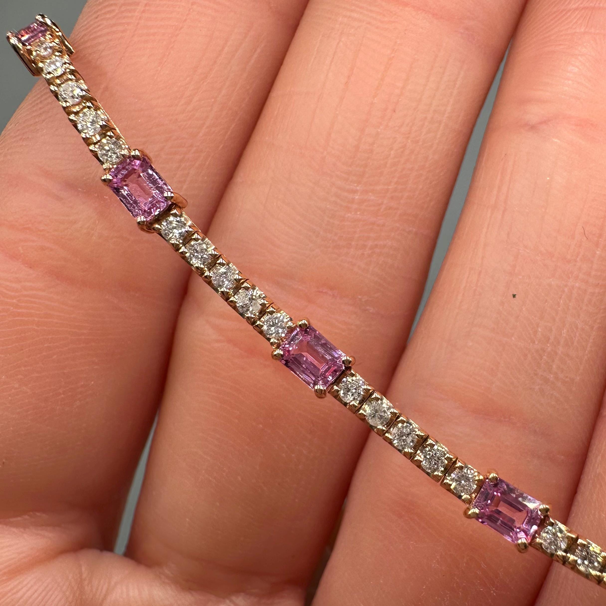 18KT Rose Gold Diamond and Pink Sapphire Bracelet SDB110 ILLT (etsy image id: 8031432685)