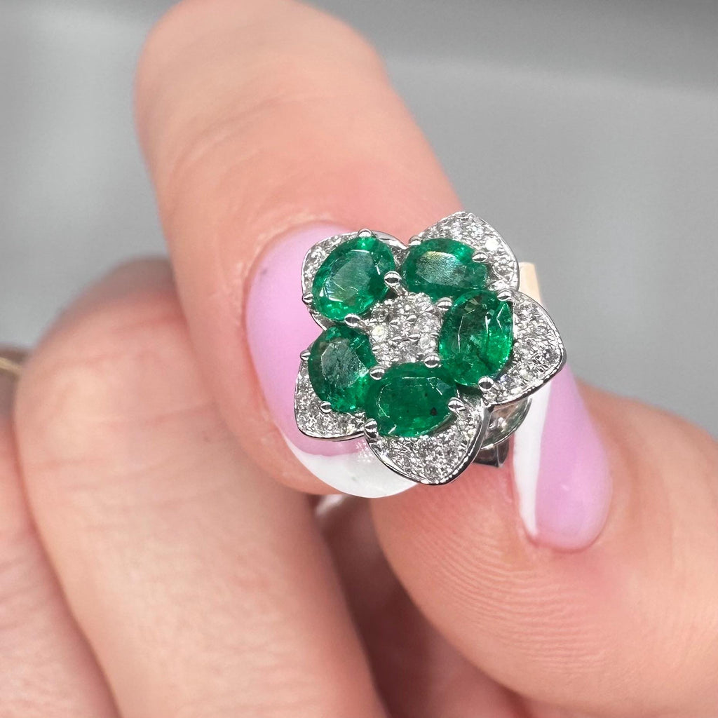 18KT White Gold Emerald & Diamond Earrings – EMER016 IGZN (etsy image id: 8031953415)