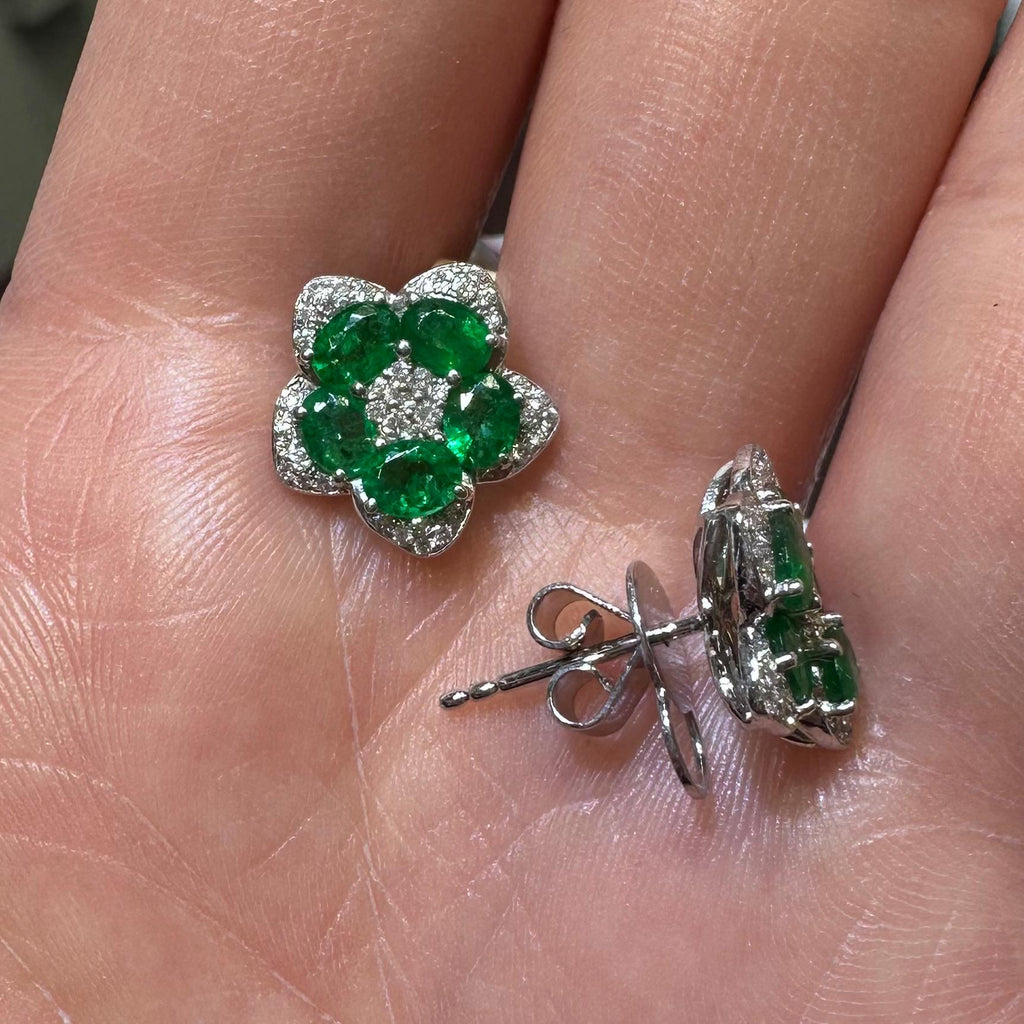 18KT White Gold Emerald & Diamond Earrings – EMER016 IGZN (etsy image id: 8031953457)