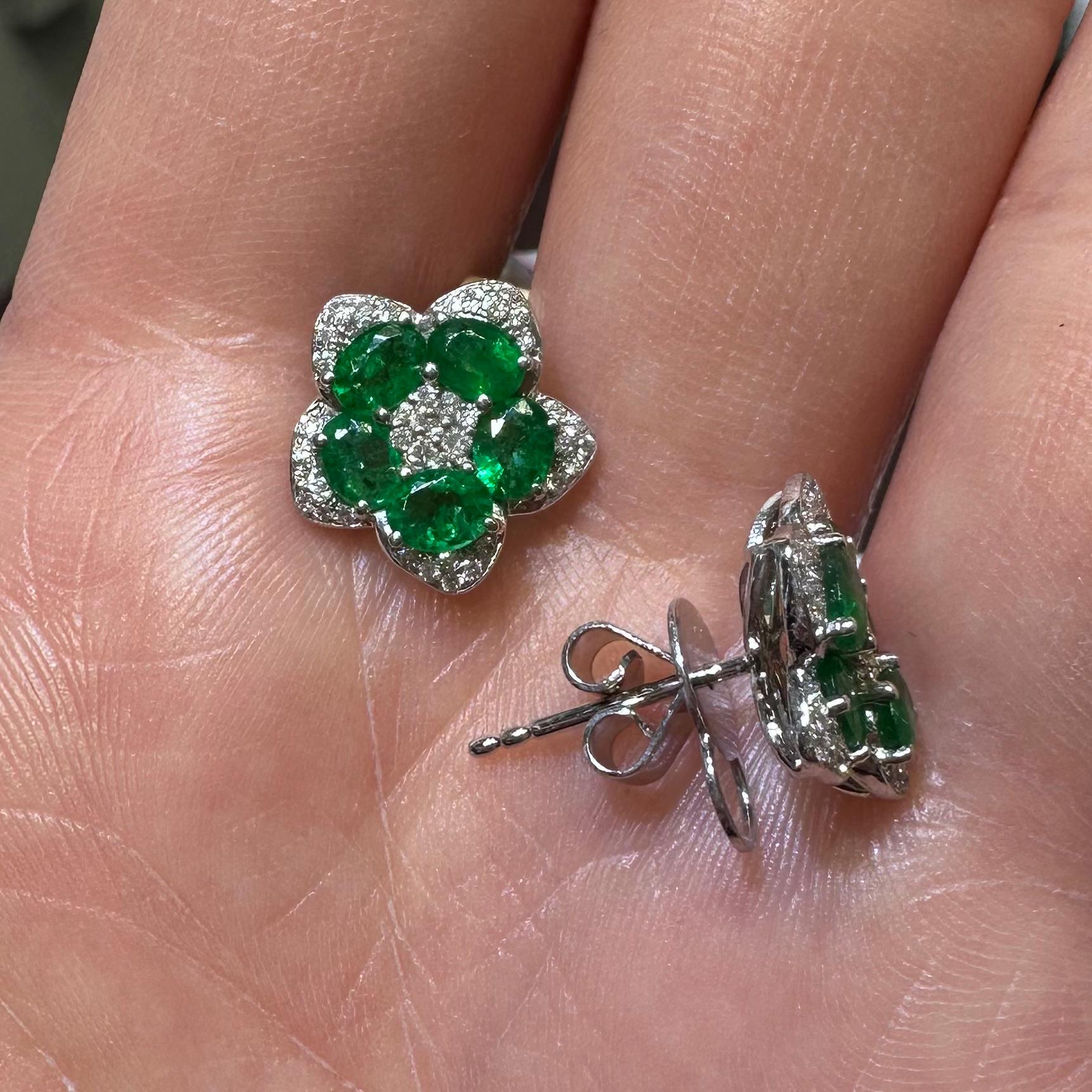18KT White Gold Emerald & Diamond Earrings – EMER016 IGZN (etsy image id: 8031953457)