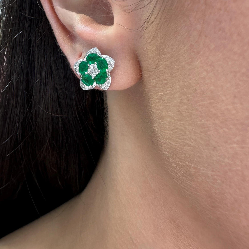 18KT White Gold Emerald & Diamond Earrings – EMER016 IGZN (etsy image id: 8031953463)
