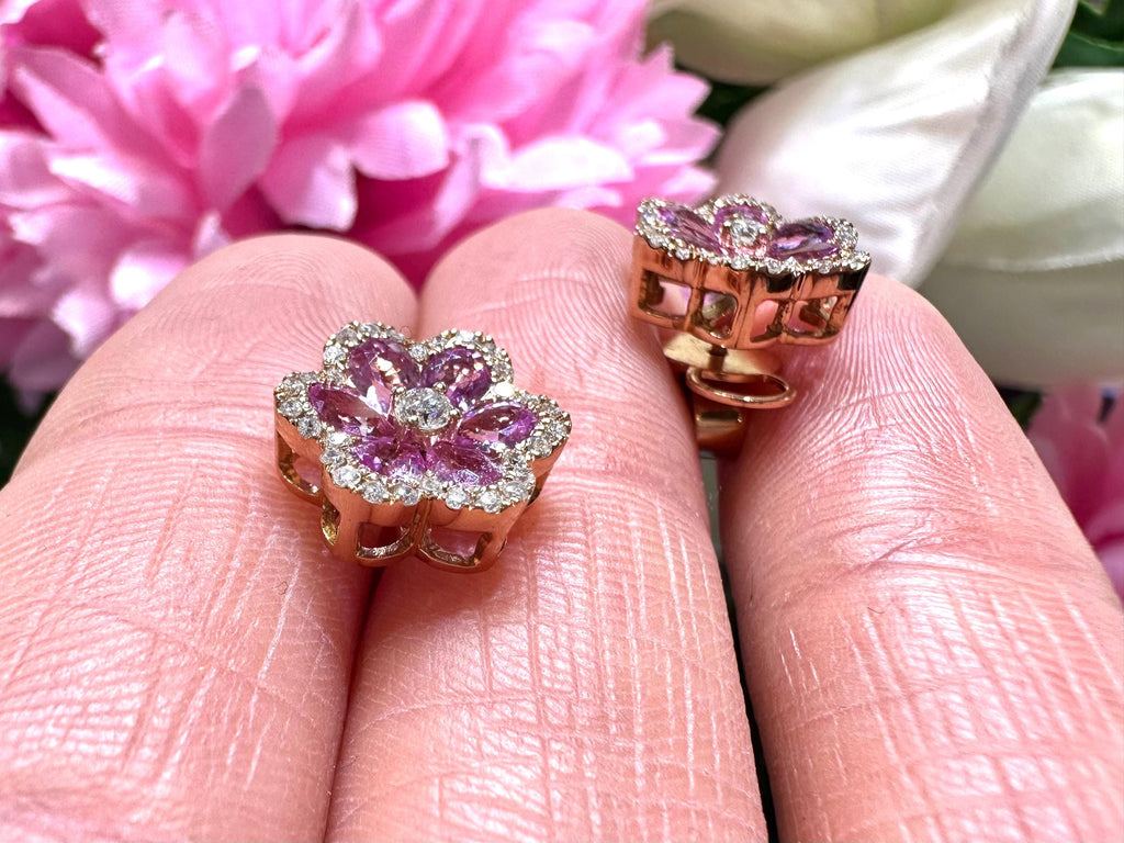 Floral 18KT Rose Gold Pink Sapphire & Diamond Earrings – SDER028 IGNA (etsy image id: 8032014785)