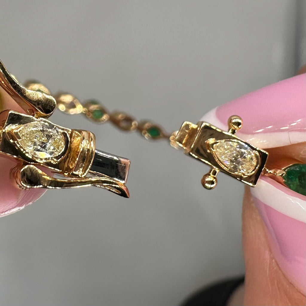 18KT Yellow Gold Emerald & Yellow Diamond Bracelet – EMDB010 GJTS (etsy image id: 8034434961)