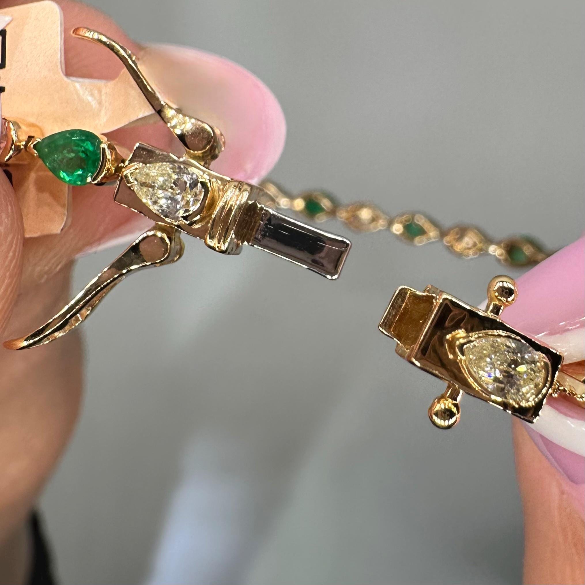 18KT Yellow Gold Emerald & Yellow Diamond Bracelet – EMDB010 GJTS (etsy image id: 8034435199)
