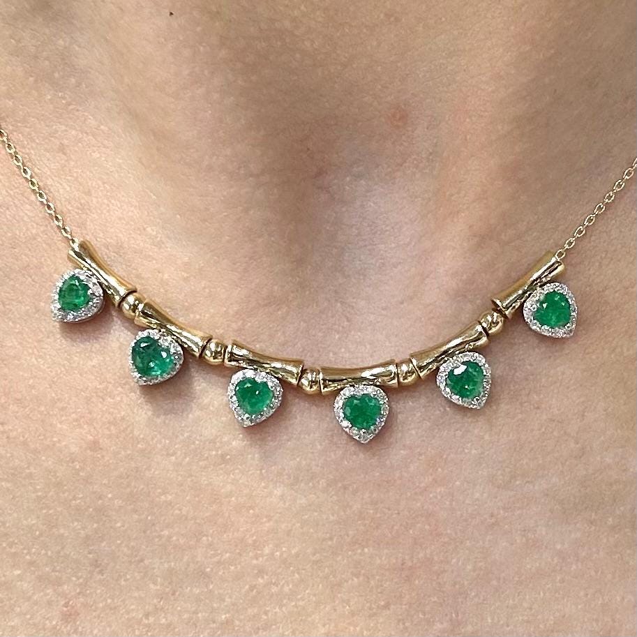 18KT Yellow Gold Emerald & Diamond Necklace – EMDN030 GGZJ (etsy image id: 8034537045)