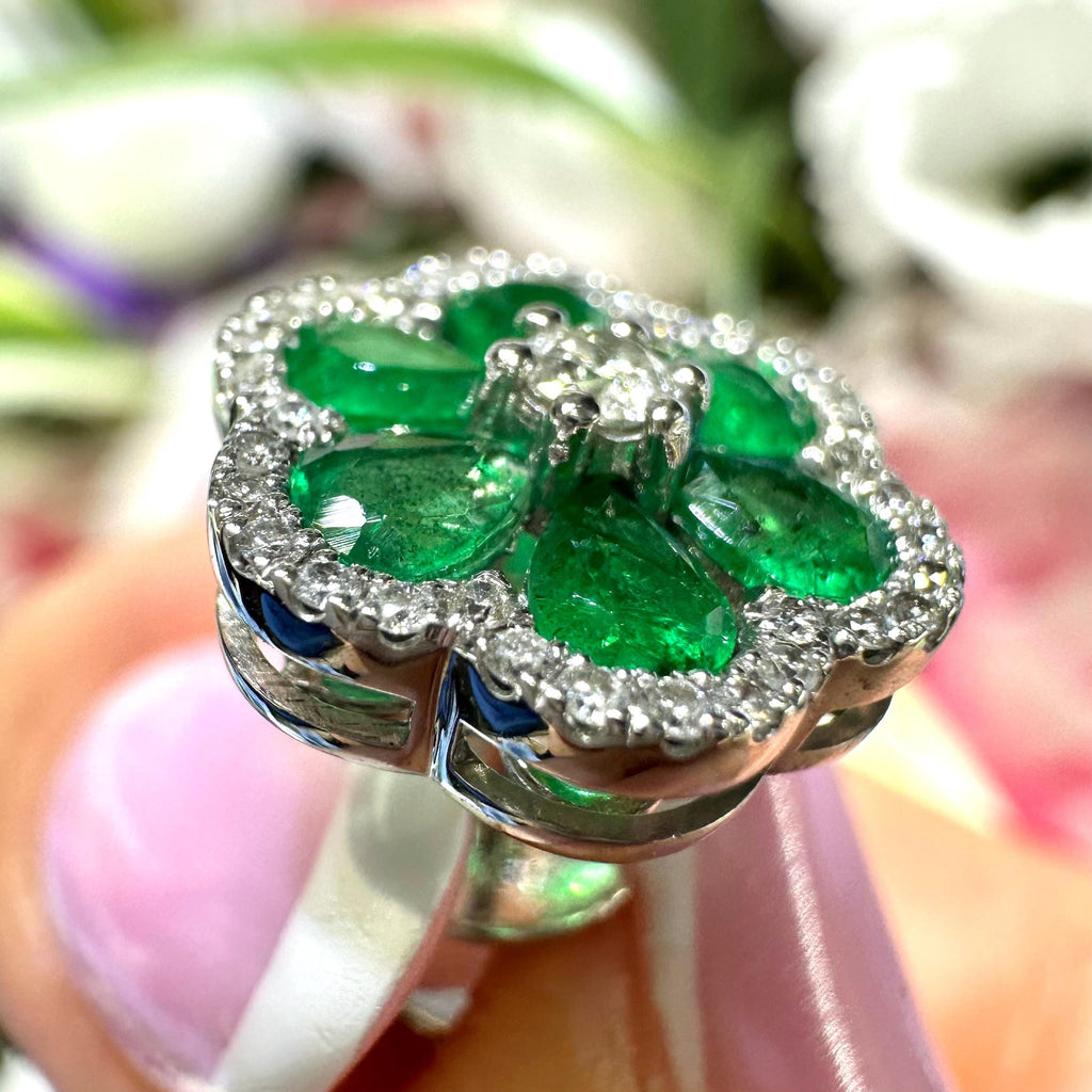 18KT White Gold Emerald & Diamond Earrings – EMER031 IGII (etsy image id: 8038463691)