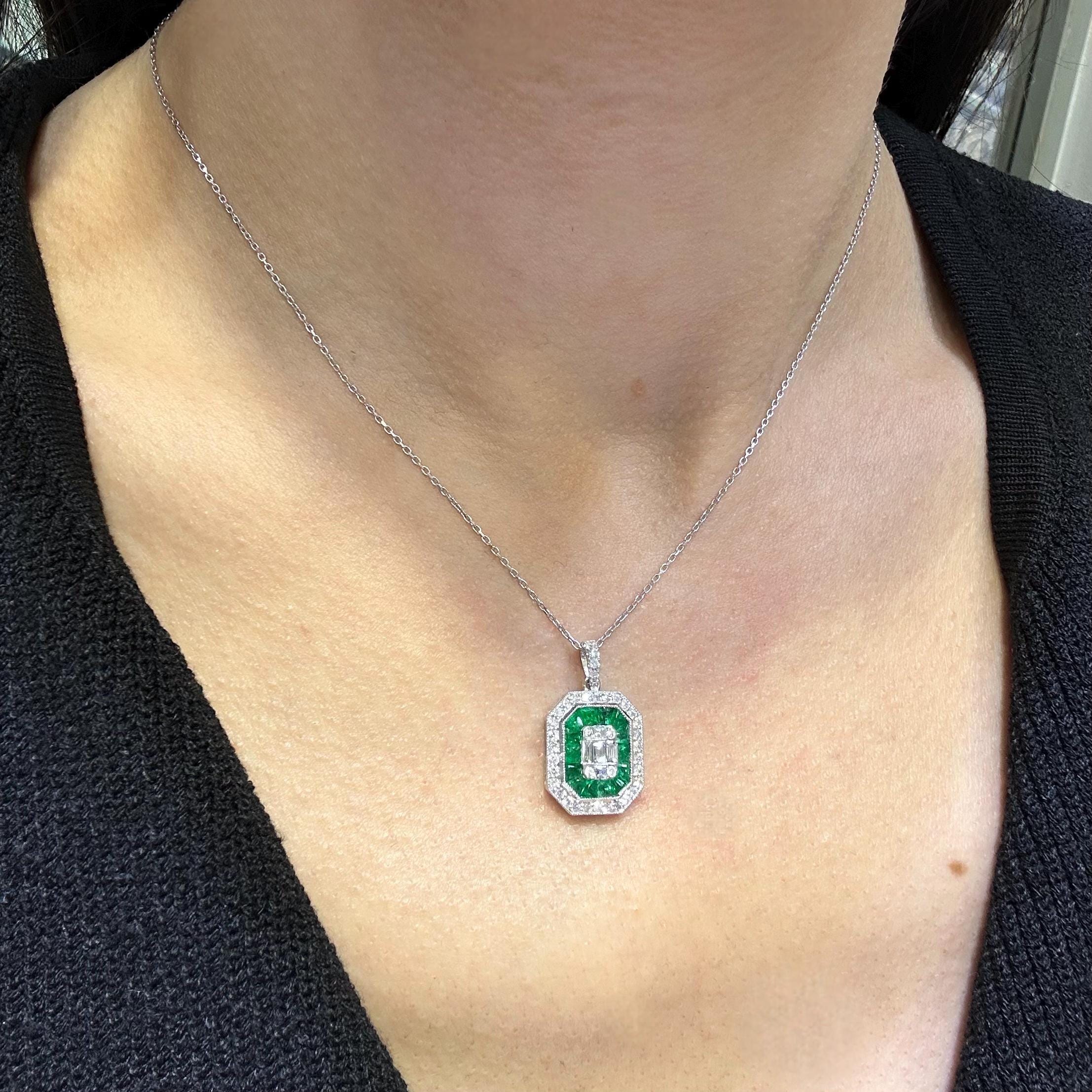 18KT White Gold Emerald & Diamond Necklace – EMDN031 INLN (etsy image id: 8039023877)