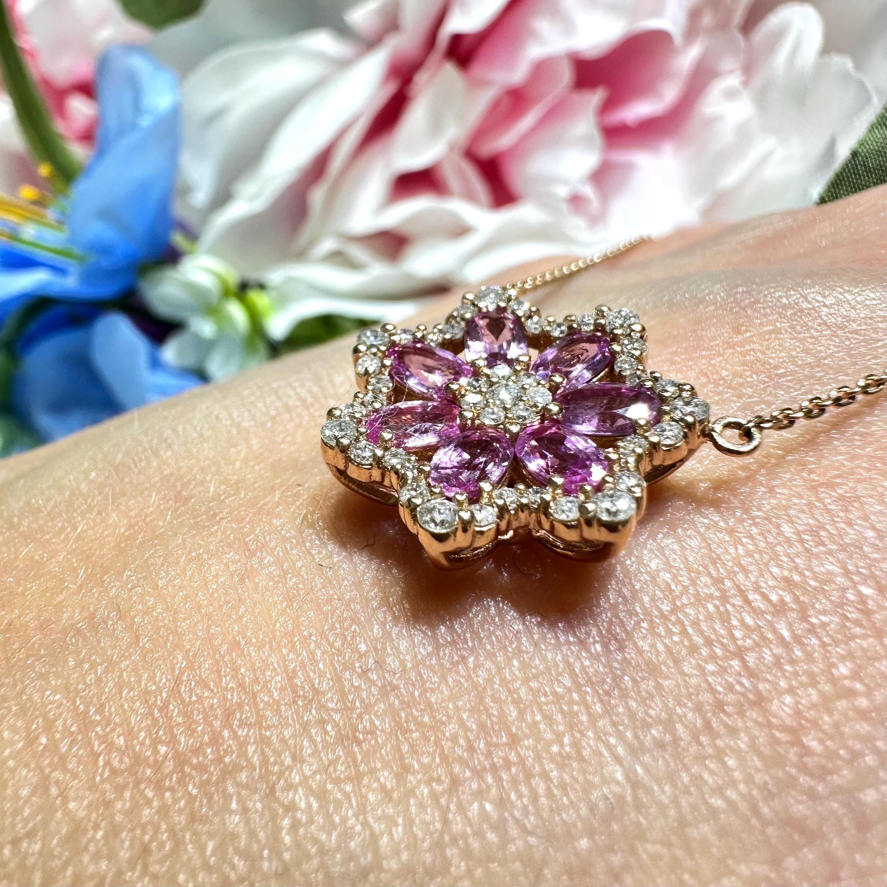 18KT Rose Gold Pink Sapphire & Diamond Necklace – SDP052 ITTI (etsy image id: 8039105977)