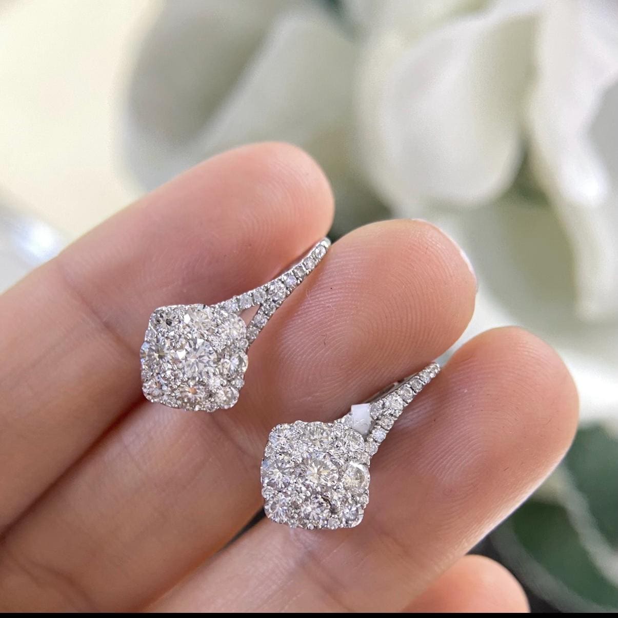 14K White Gold Diamond Earrings 2.10CT  DIER02 IIJJ (etsy image id: 8046682887)