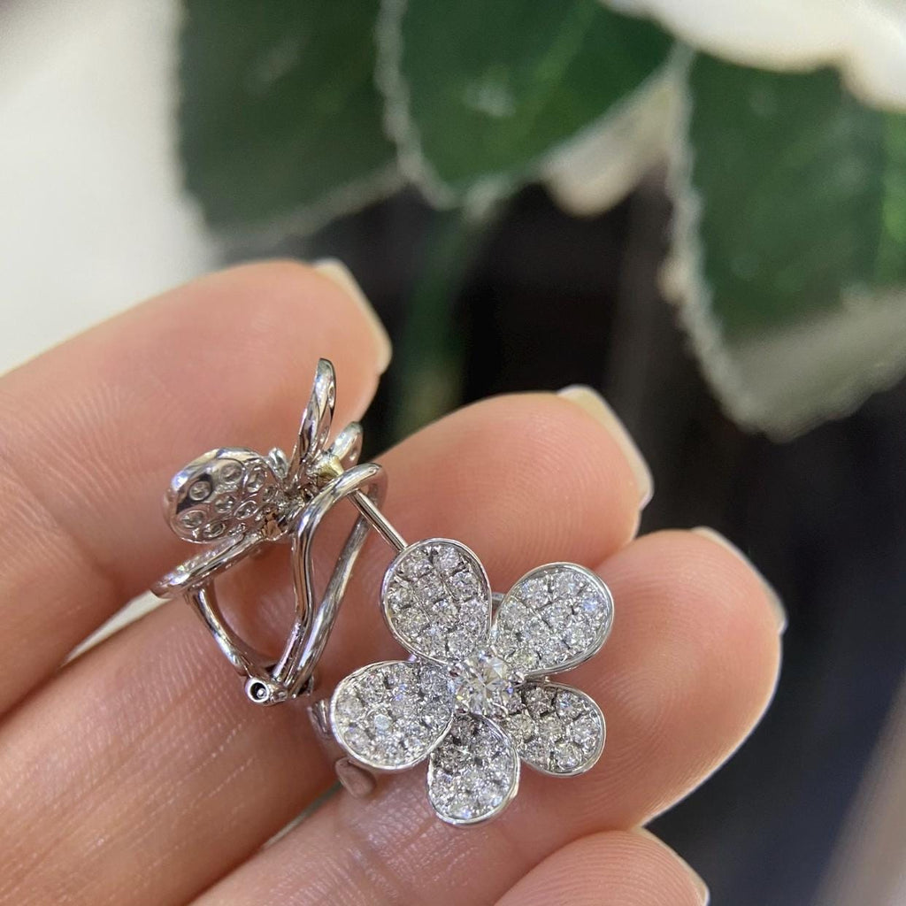 18K White Gold Flower Style Diamond Earrings – 2.77CT | XRLENCX (etsy image id: 8055630455)