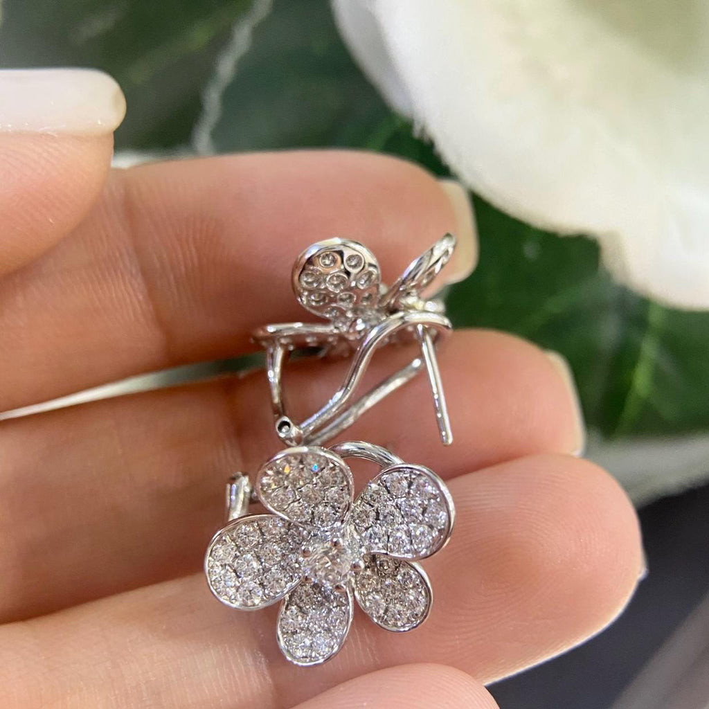 18K White Gold Flower Style Diamond Earrings – 2.77CT | XRLENCX (etsy image id: 8055630459)