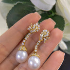 18K Yellow Gold Diamond & Pearl Drop Earrings – 1.00CT | IJST (etsy image id: 8055800951)