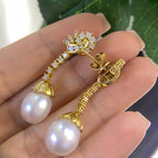 18K Yellow Gold Diamond & Pearl Drop Earrings – 1.00CT | IJST (etsy image id: 8055800955)