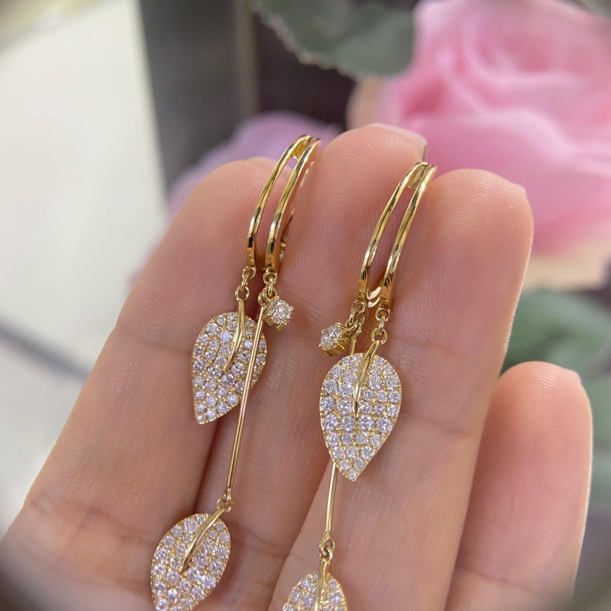 18K Yellow Gold 1.40ct Diamond Earrings R16757 IAGJ (etsy image id: 8055915275)