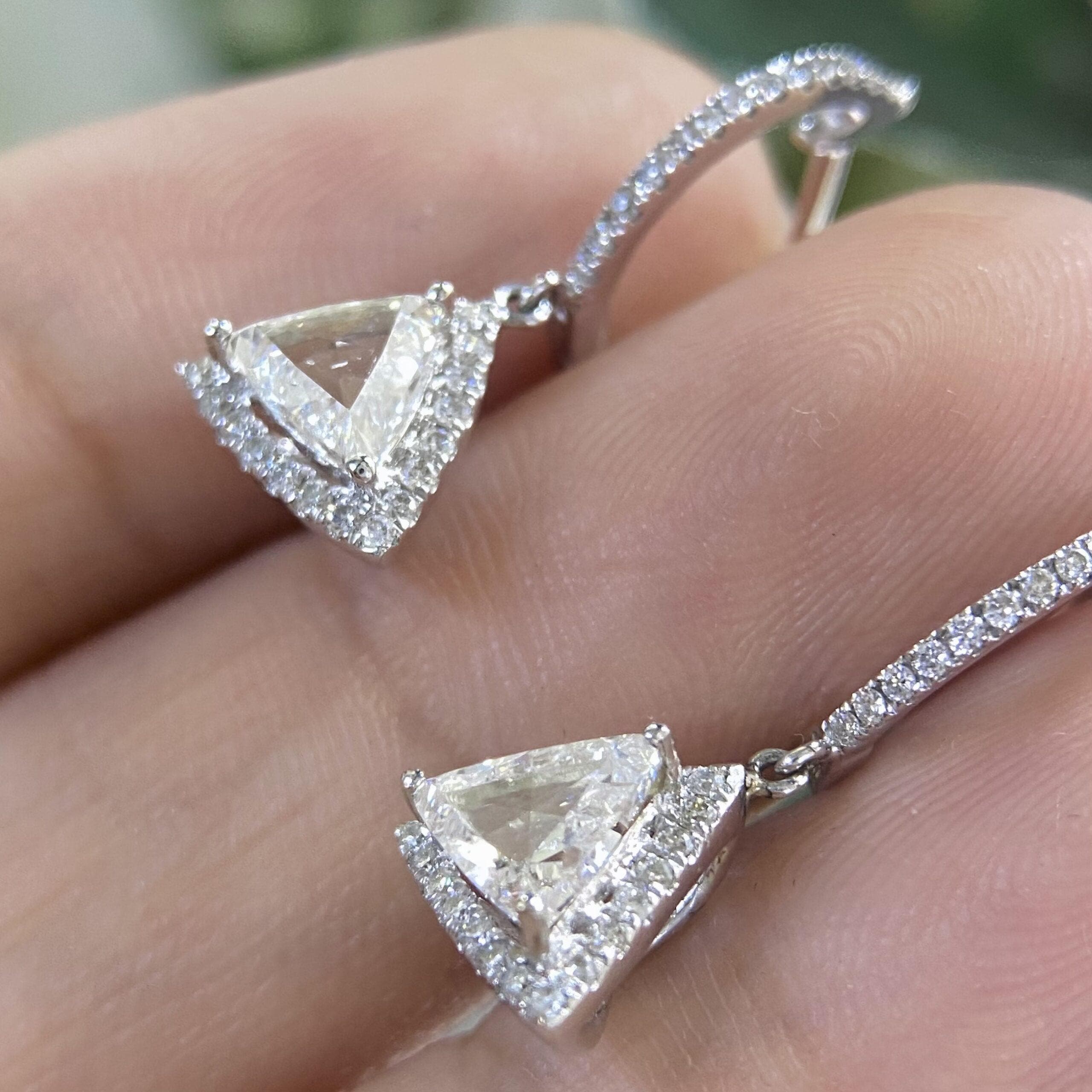 18K White Gold Halo Trillion Cut Diamond Drop Earrings 1.44CT – ITET (etsy image id: 8056067359)