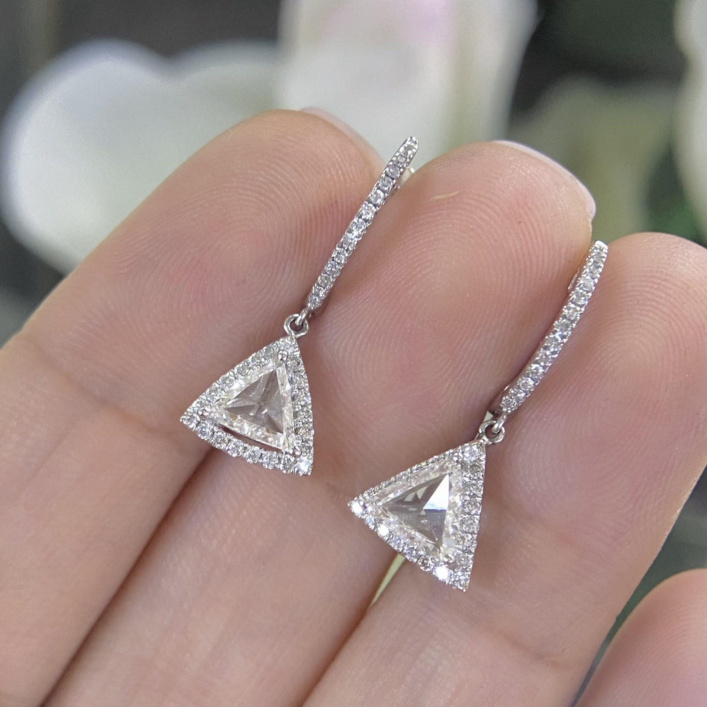 18K White Gold Halo Trillion Cut Diamond Drop Earrings 1.44CT – ITET (etsy image id: 8056067361)