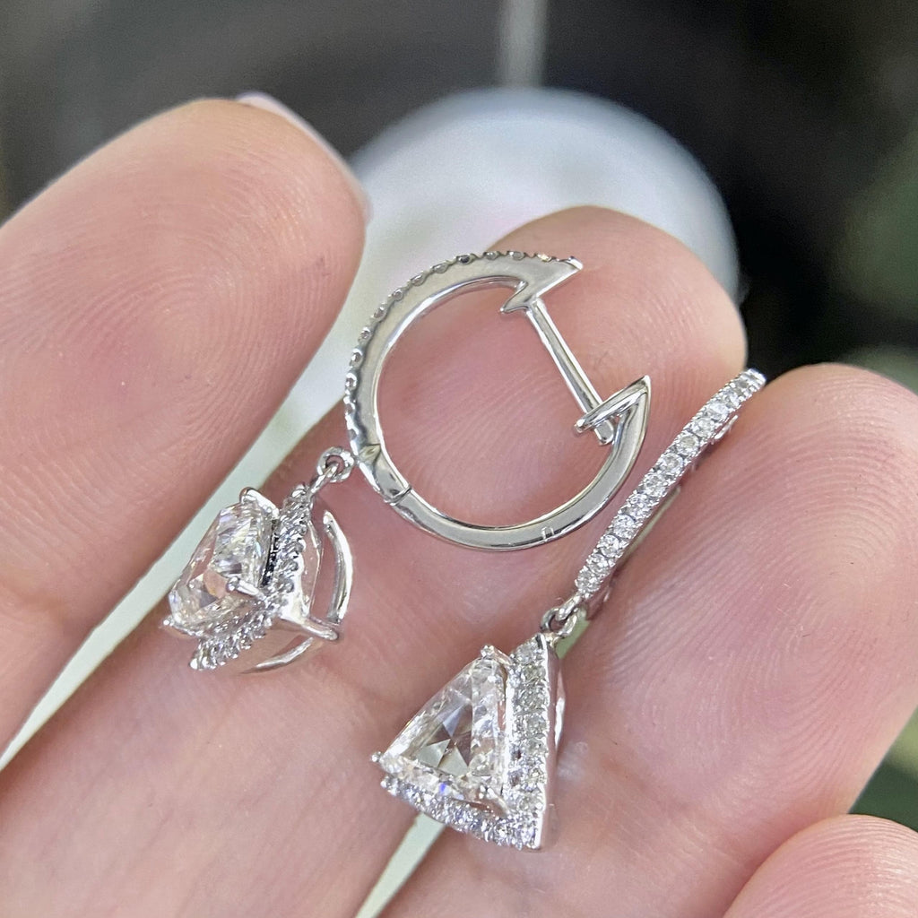 18K White Gold Halo Trillion Cut Diamond Drop Earrings 1.44CT – ITET (etsy image id: 8056067417)