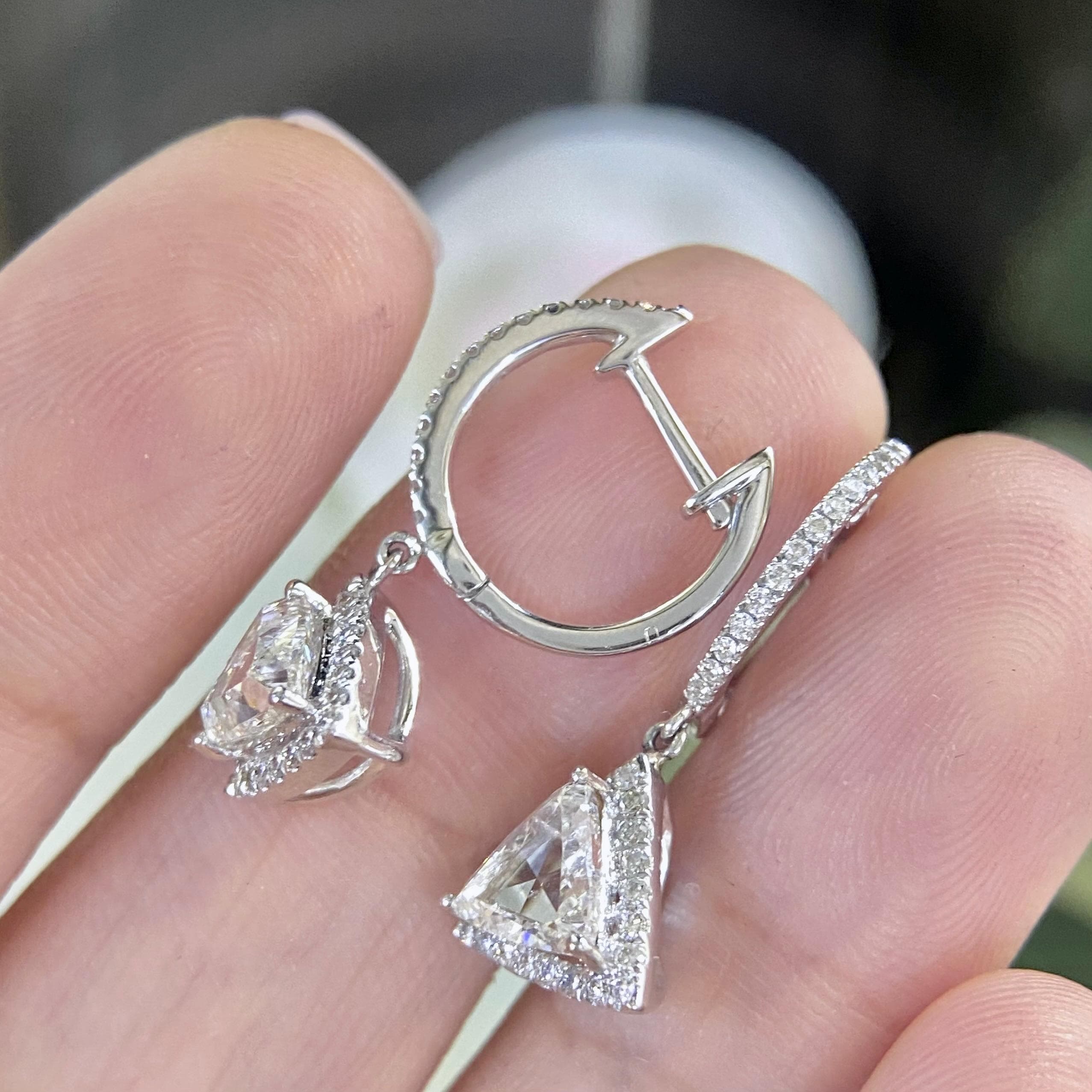18K White Gold Halo Trillion Cut Diamond Drop Earrings 1.44CT – ITET (etsy image id: 8056067417)