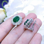 14K White Gold Emerald & Diamond Floral Earrings – 8.55CT | EMER022 (etsy image id: 8059380061)