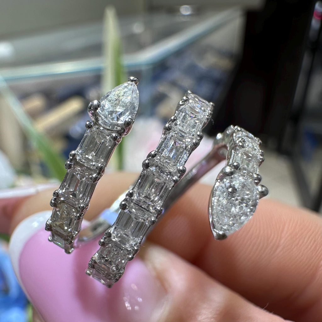 White Gold Pear & Baguette Three Row Spiral Diamond Ring AR17323-006/GNIT (etsy image id: 8063676213)