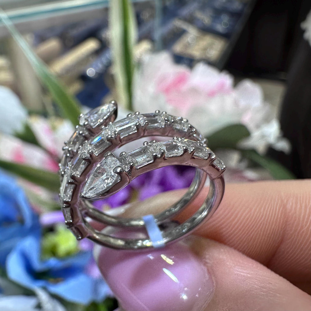 White Gold Pear & Baguette Three Row Spiral Diamond Ring AR17323-006/GNIT (etsy image id: 8063679641)