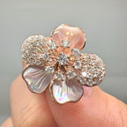 14K Rose Gold Pink Mother-of-Pearl and 1.63ct Diamond Flower Earrings __etsy:8102021562
