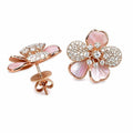 14K Rose Gold Pink Mother-of-Pearl and 1.63ct Diamond Flower Earrings __etsy:8149927715