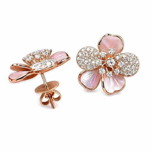 14K Rose Gold Pink Mother-of-Pearl and 1.63ct Diamond Flower Earrings __etsy:8149927715