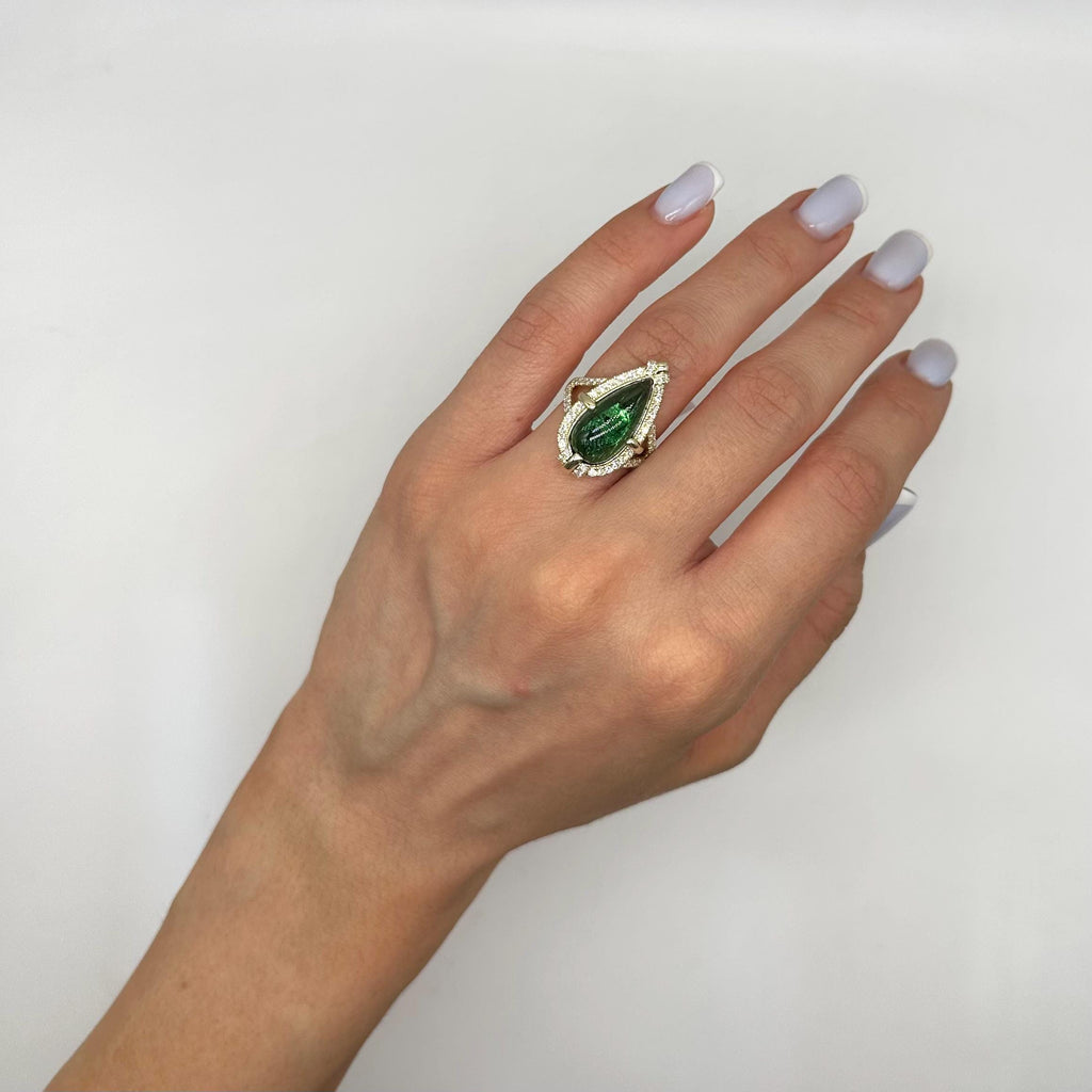 14K Yellow Gold Tourmaline & Diamond Ring – 8.48 CT Tourmaline, 0.65 CT Diamonds