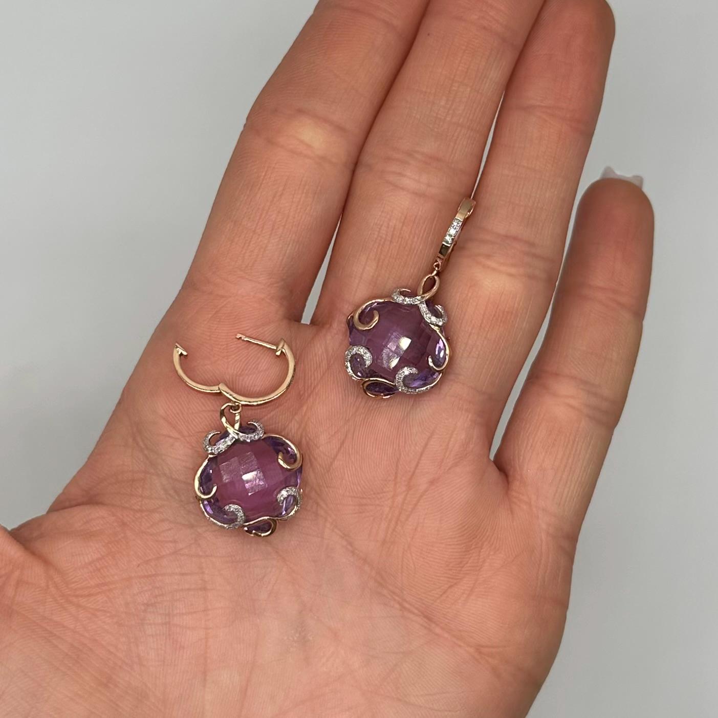 14K Yellow Gold Diamond & Amethyst Earrings DC-E10094-50