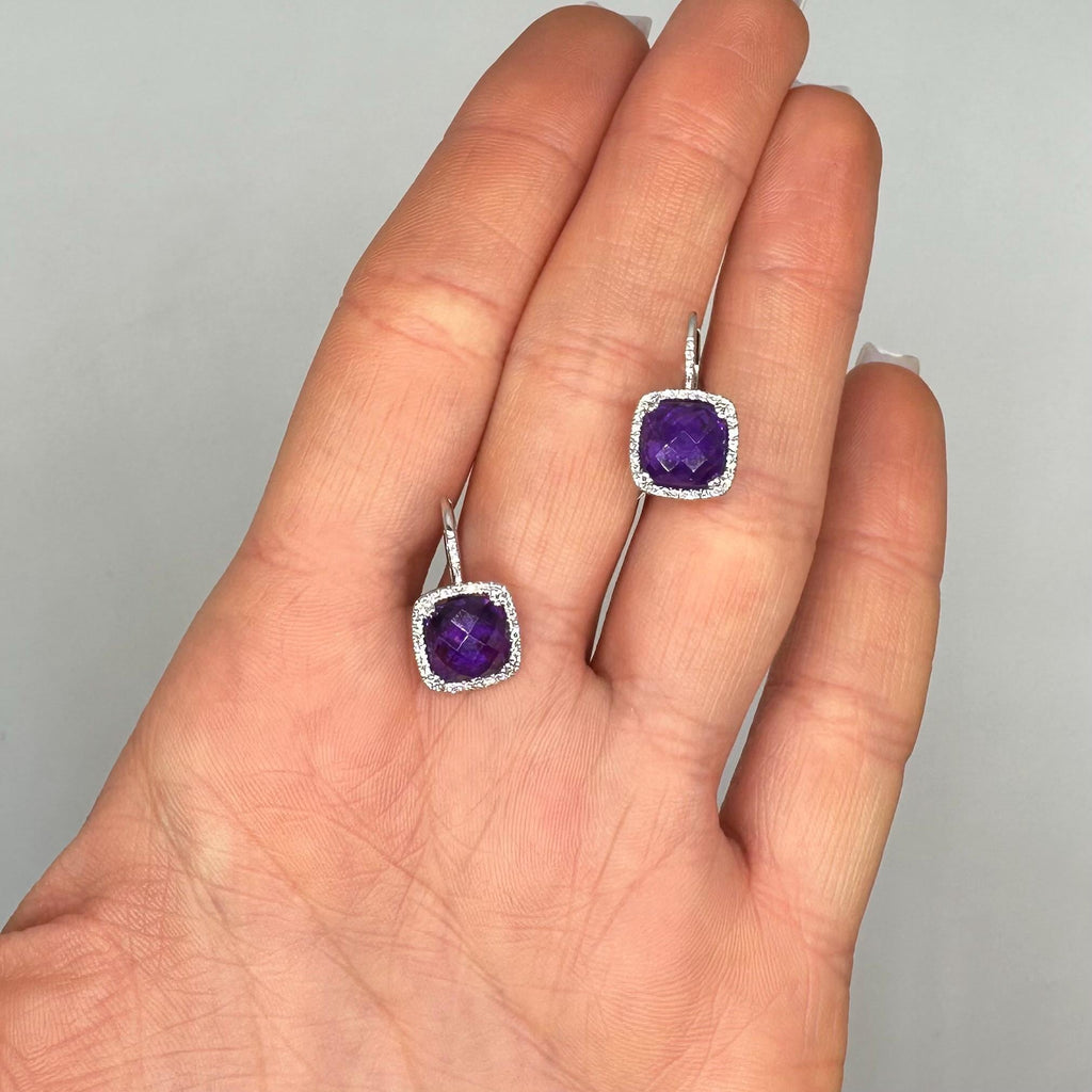 14K White Gold Diamond & Amethyst Drop Earrings DC-E14077-37