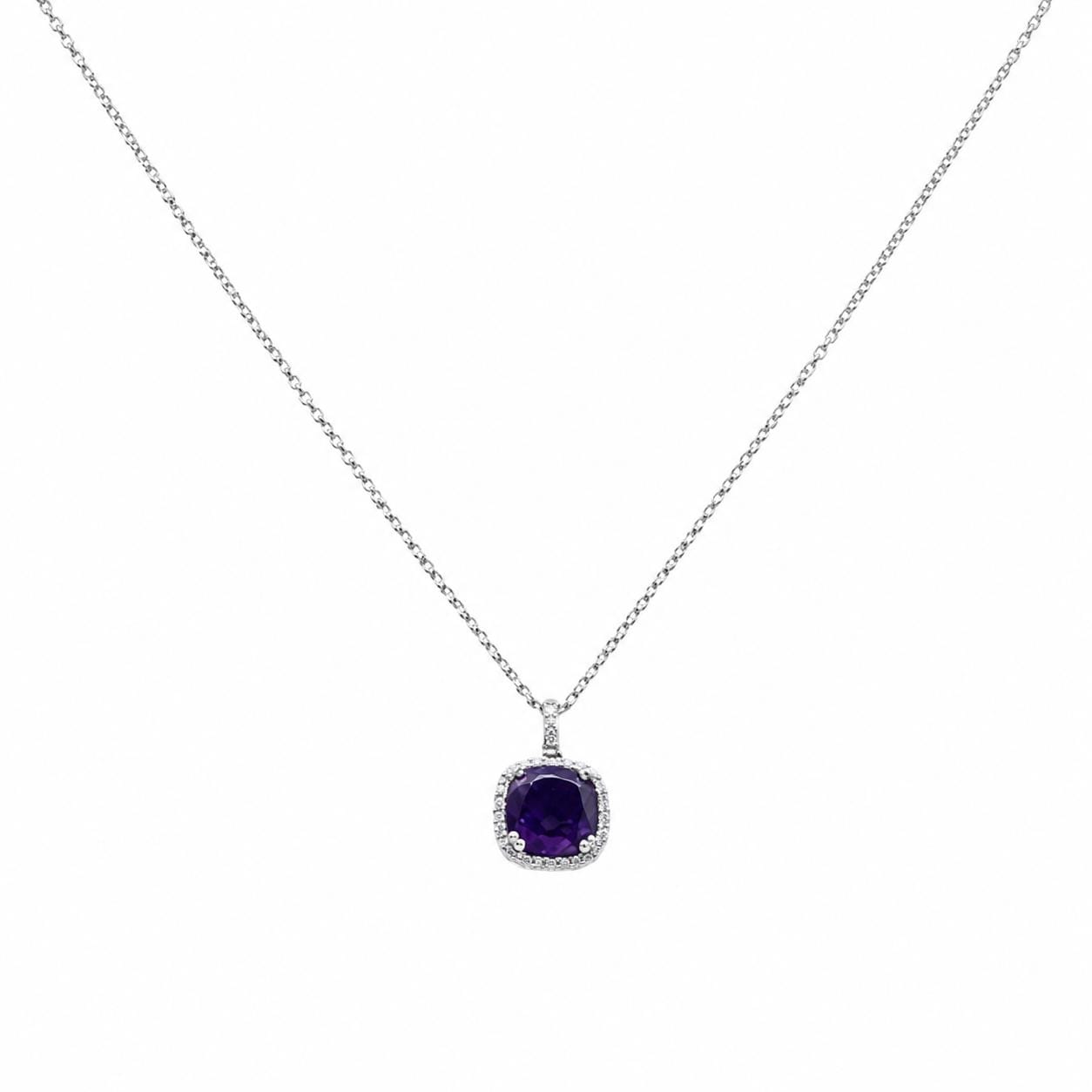 14K White Gold Amethyst & Diamond Halo Pendant Necklace – 1.40CT Amethyst DC-N13457-59