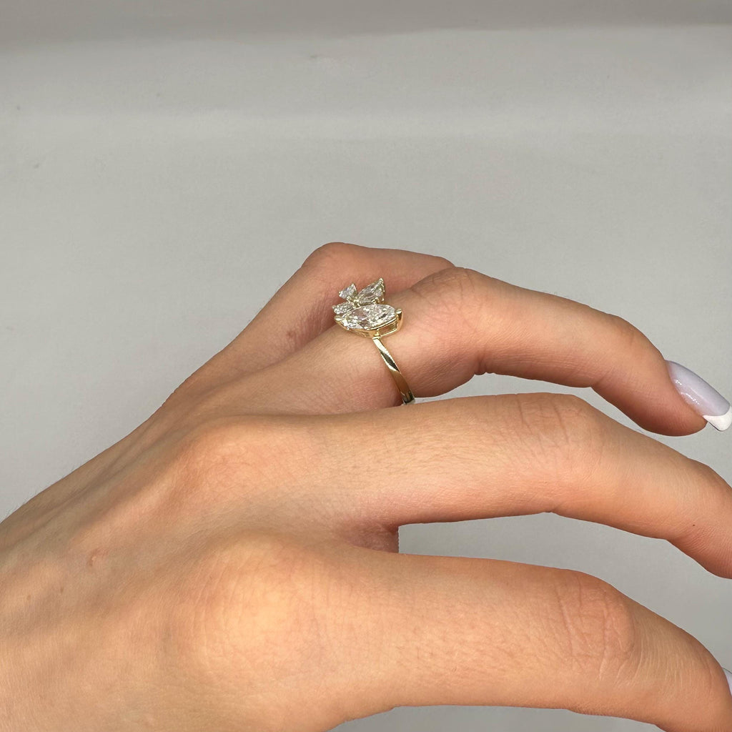 14K Yellow Gold 2.00CT Lab Diamond Marquise & Pear Ring DC-R15641-2