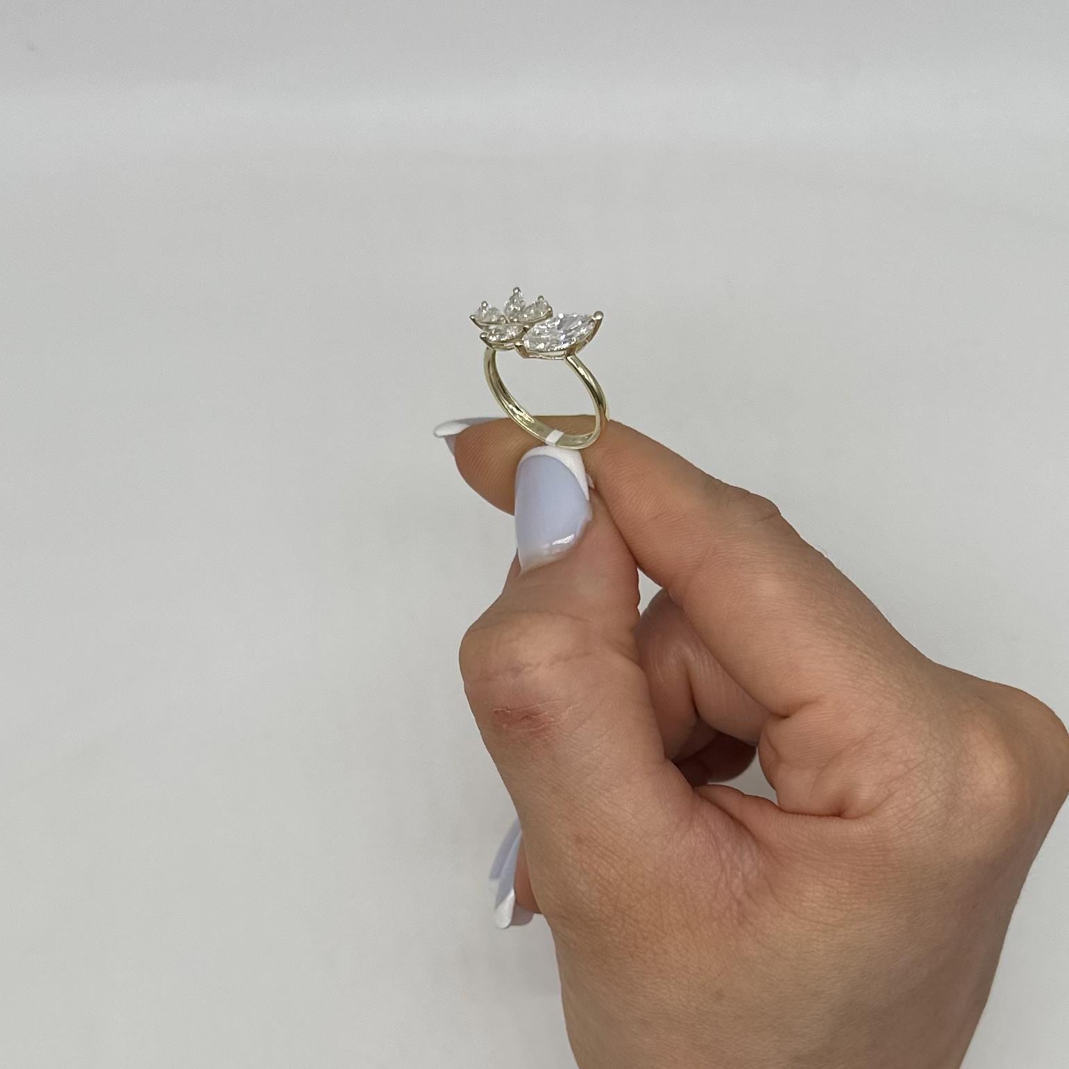14K Yellow Gold 2.00CT Lab Diamond Marquise & Pear Ring DC-R15641-2