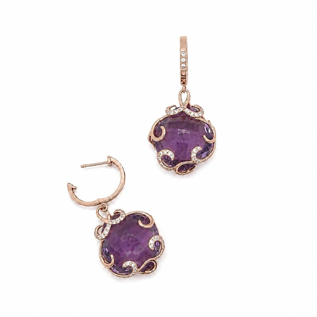14K Yellow Gold Diamond & Amethyst Earrings DC-E10094-50