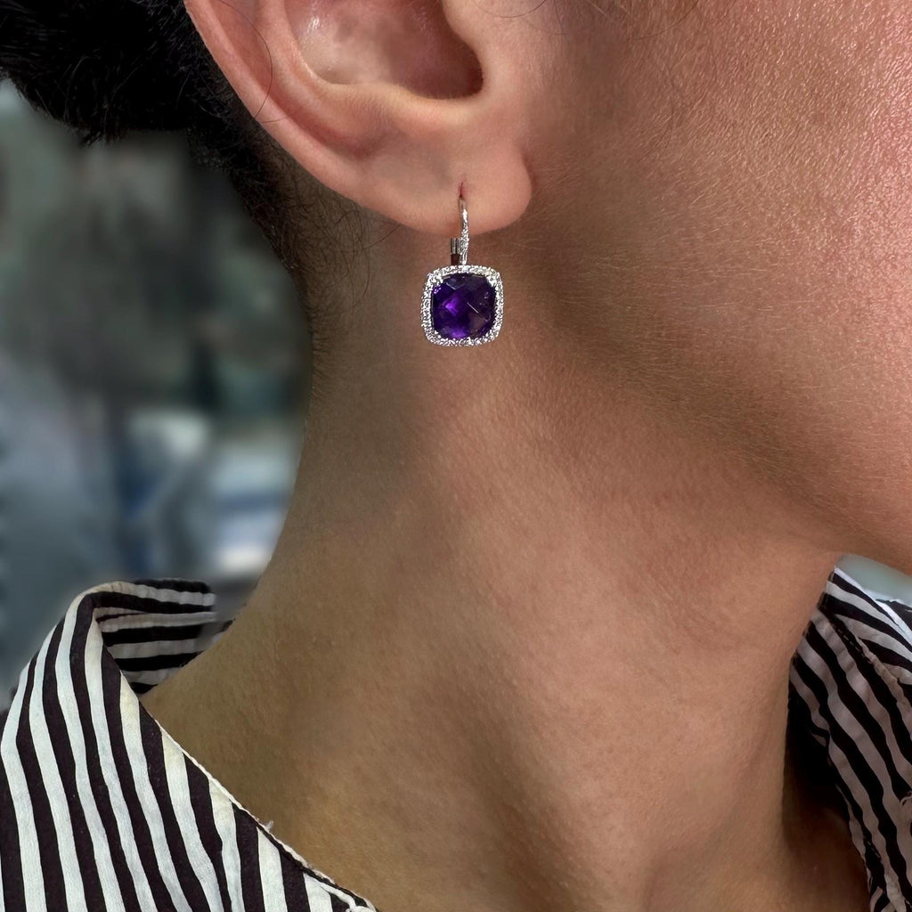 14K White Gold Diamond & Amethyst Drop Earrings DC-E14077-37