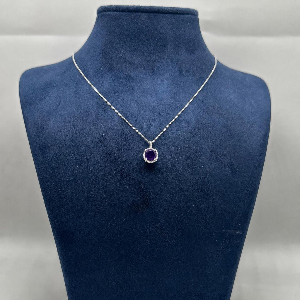14K White Gold Amethyst & Diamond Halo Pendant Necklace – 1.40CT Amethyst DC-N13457-59