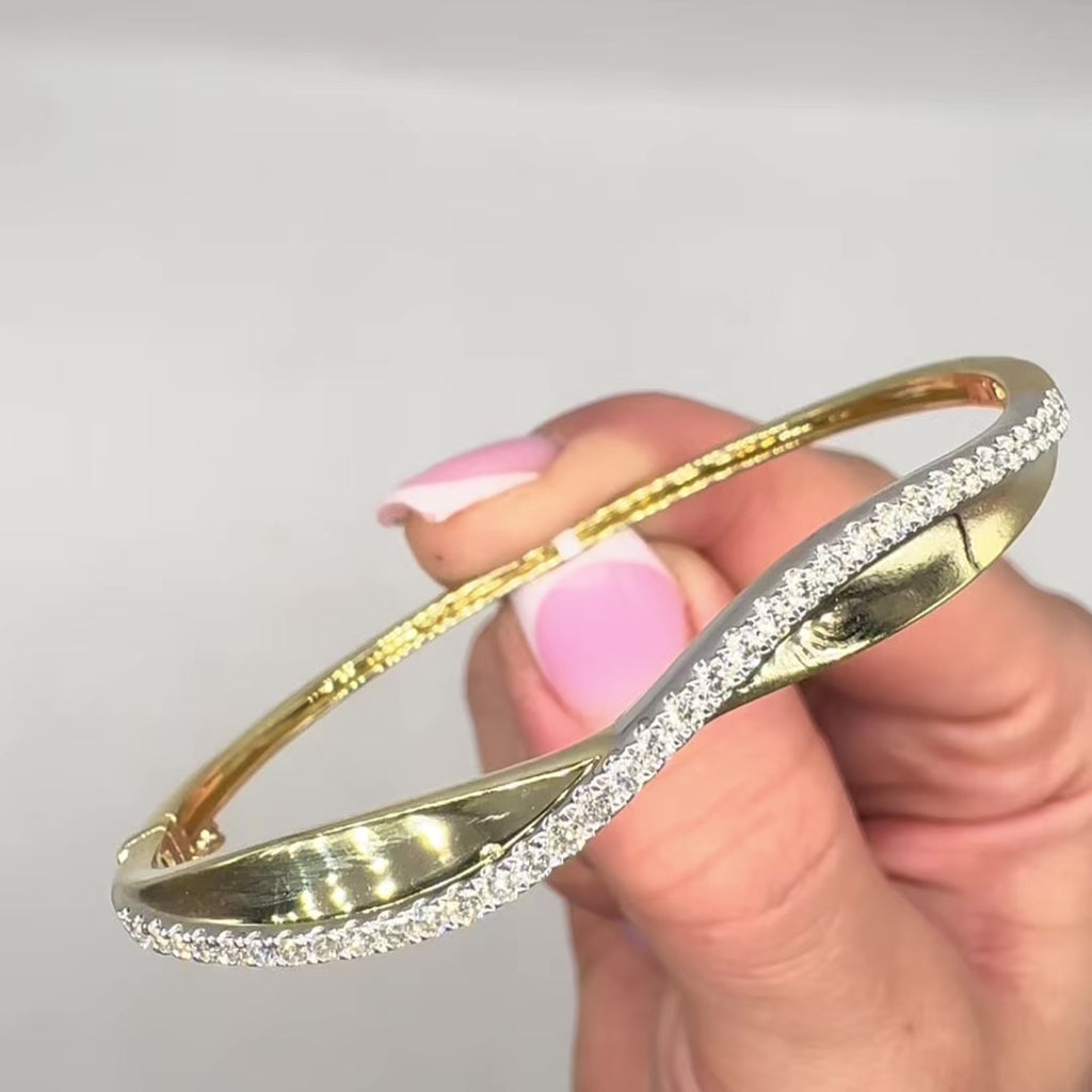 14K Yellow Gold Diamond Wave Bangle Bracelet – 0.69ct Diamonds DC-BNG14607-8