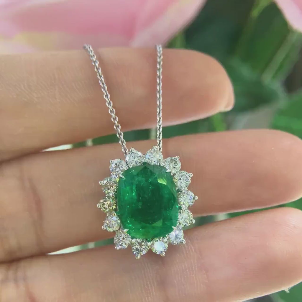 14K White Gold 4.85CT Emerald & 1.30ct Diamond  pendant EMDN016 ATJJ