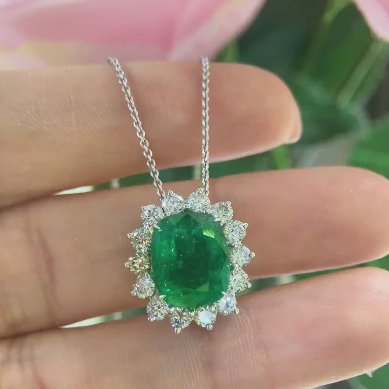 14K White Gold 4.85CT Emerald & 1.30ct Diamond  pendant EMDN016 ATJJ
