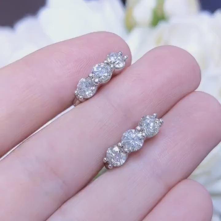 Three Diamond Stud Earring