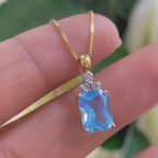 14K Yellow Gold  Blue Topaz with  Diamonds Pendant