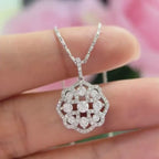 14K White Gold Flower style 1.05CT Natural Diamond Pendant IITJ