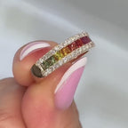 18KT Rose Gold Ring with Multi-Color Princess-Cut Sapphires and Diamond Accents SDR993 IJGJ