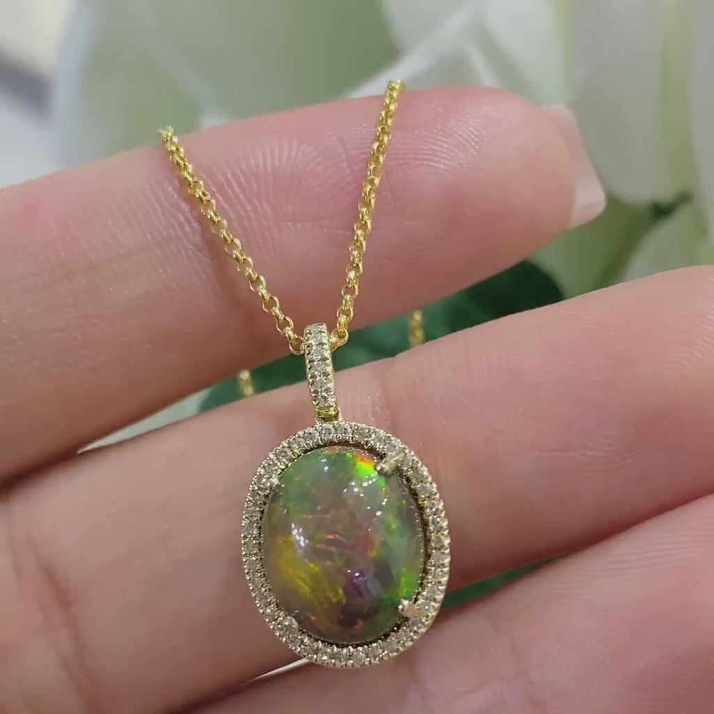14K Yellow Gold 2.58ct Black Opal Pendant with 0.13 diamonds DCN13881-1 .ATJ