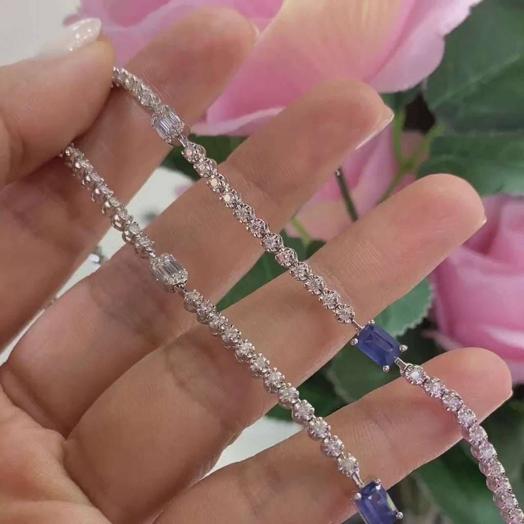 18K White Gold Tennis Necklace with 1.94ct Natural Sapphires & 3.02ct in Natural Diamonds