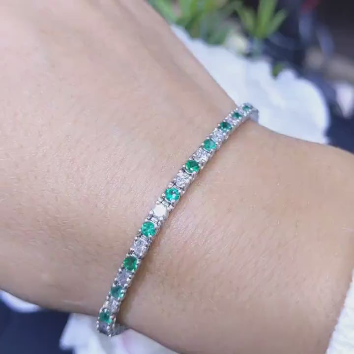 14K White Gold Tennis Bracelet with 1.40ct Diamonds and 2.20ct Emeralds EMDB01 ILJJ